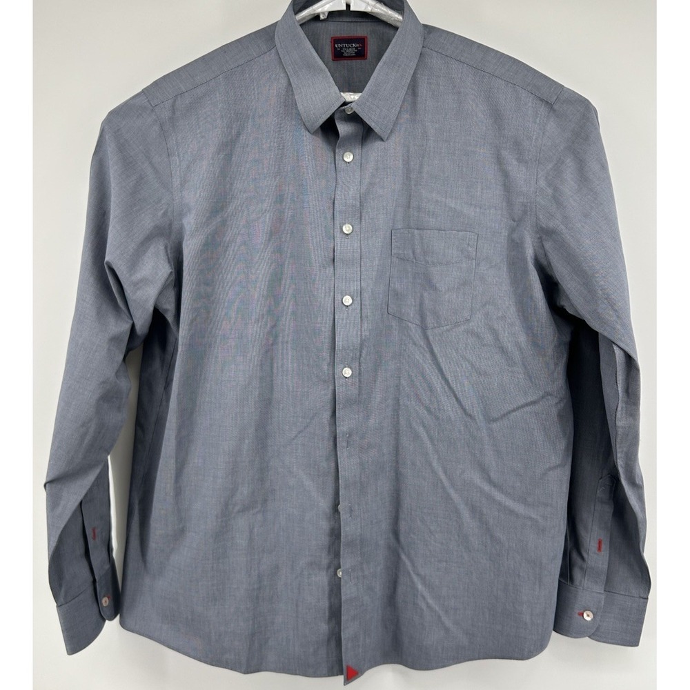 Untuckit Talk Wrinkle Free Long Sleeve Button Down Cotton Shirt Gray Men's 2XL